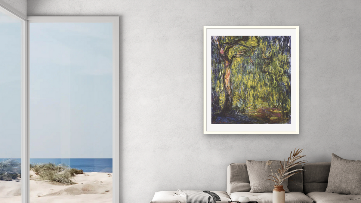 Weeping Willow by Claude Monet, shown at 32 × 40 in (81.3 × 101.6 cm) in Ramino Opaque White, living