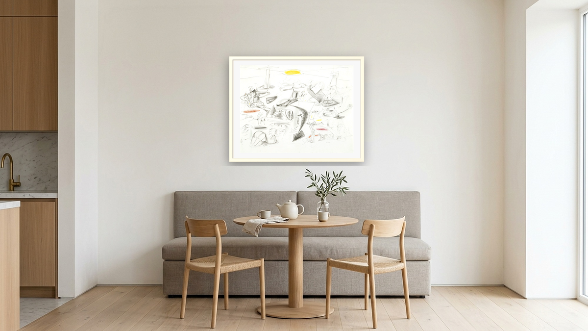 Virginia-Summer by Arshile Gorky, shown at 30 × 40 in (76.2 × 101.6 cm) in Ramino Opaque White, kitchen