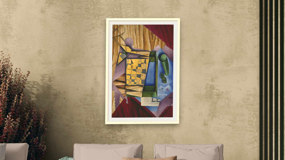Backgammon by Juan Gris, shown at 28 × 42 in (71.1 × 106.7 cm) in Ramino Opaque White, living