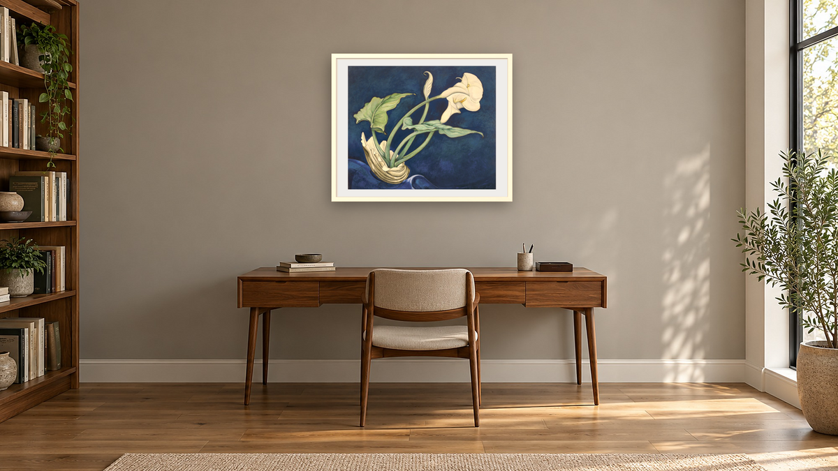 Calla Lilies (Bert Savoy) by Charles Demuth, shown at 32 × 40 in (81.3 × 101.6 cm) in Ramino Opaque White, library