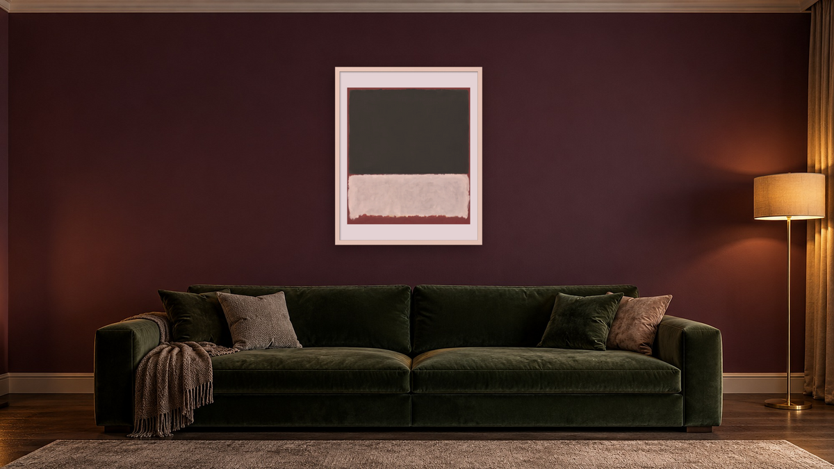 Untitled by Mark Rothko, shown at 32 × 40 in (81.3 × 101.6 cm) in Ramino Opaque White, den