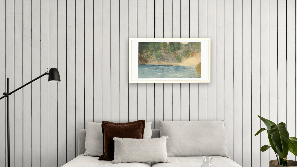 Blue Spring, Florida by Winslow Homer, shown at 20 × 40 in (50.8 × 101.6 cm) in Ramino Opaque White, living