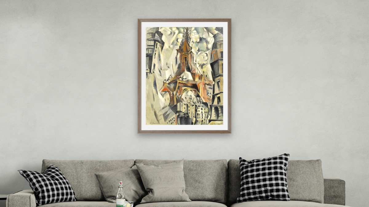 Eiffel Tower (Tour Eiffel) by Robert Delaunay, shown at 28 × 42 in (71.1 × 106.7 cm) in Arber Light Walnut, living