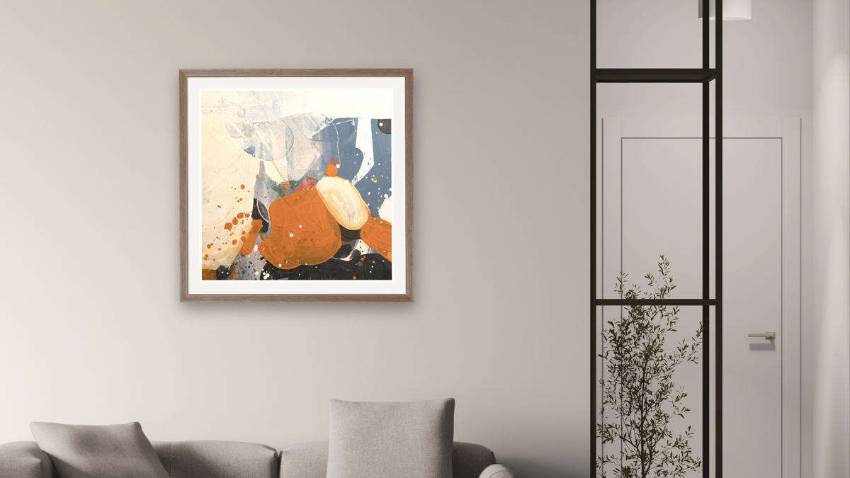 Snack 7 by Nino Yuniardi, shown at 32 × 32 in (81.3 × 81.3 cm) in Arber Light Walnut, living