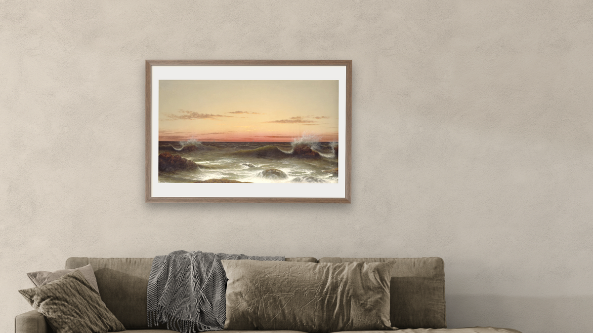 Seascape: Sunset by Martin Johnson Heade, shown at 28 × 42 in (71.1 × 106.7 cm) in Arber Light Walnut, living