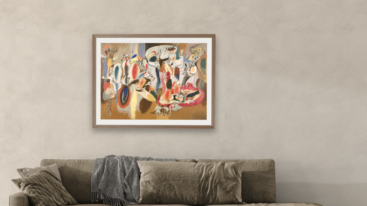 The Liver is the Cocks Comb by Arshile Gorky, shown at 30 × 40 in (76.2 × 101.6 cm) in Arber Light Walnut, living