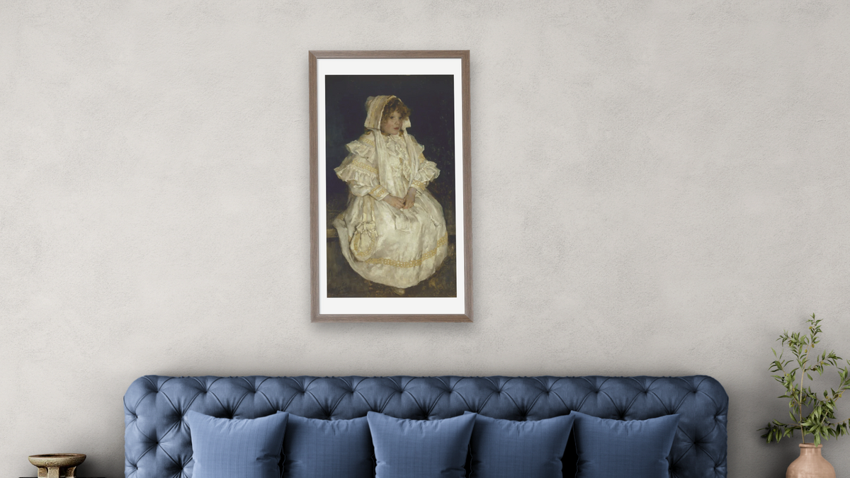 Adelaide by E. Phillips Fox, shown at 20 × 40 in (50.8 × 101.6 cm) in Arber Light Walnut, bedroom