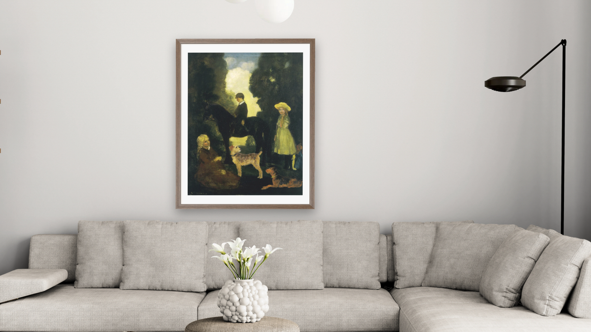 Children, Dogs and Pony by Arthur Bowen Davies, shown at 30 × 40 in (76.2 × 101.6 cm) in Arber Light Walnut, living