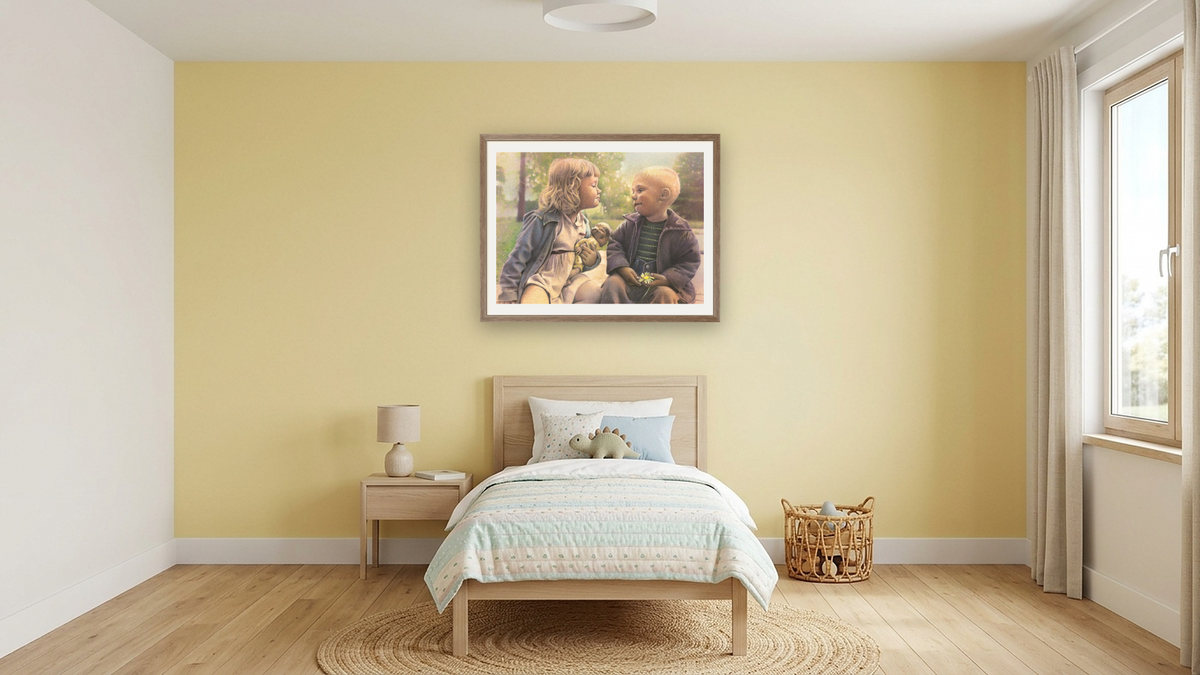 Sassy Girl by Kirsten Söderlind, shown at 30 × 40 in (76.2 × 101.6 cm) in Arber Light Walnut, kids' room