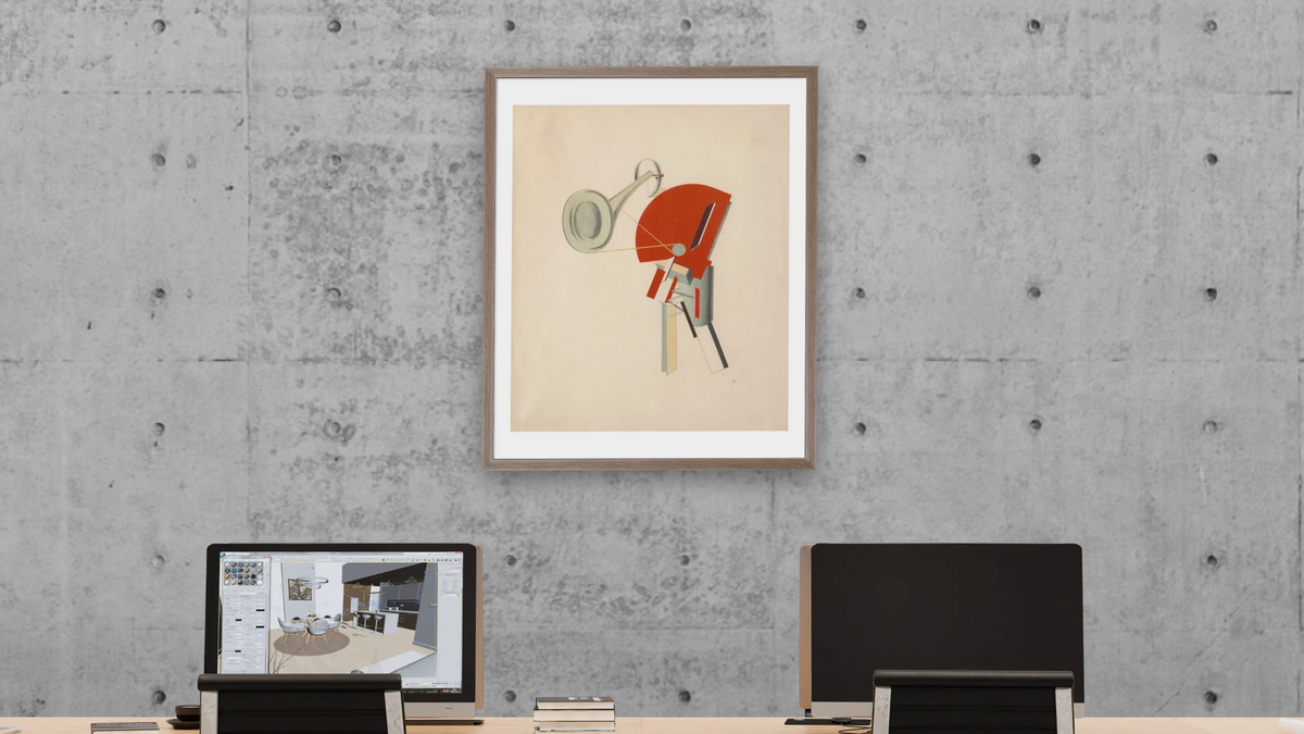 Radio Announcer by El Lissitzky, shown at 32 × 40 in (81.3 × 101.6 cm) in Arber Light Walnut, office