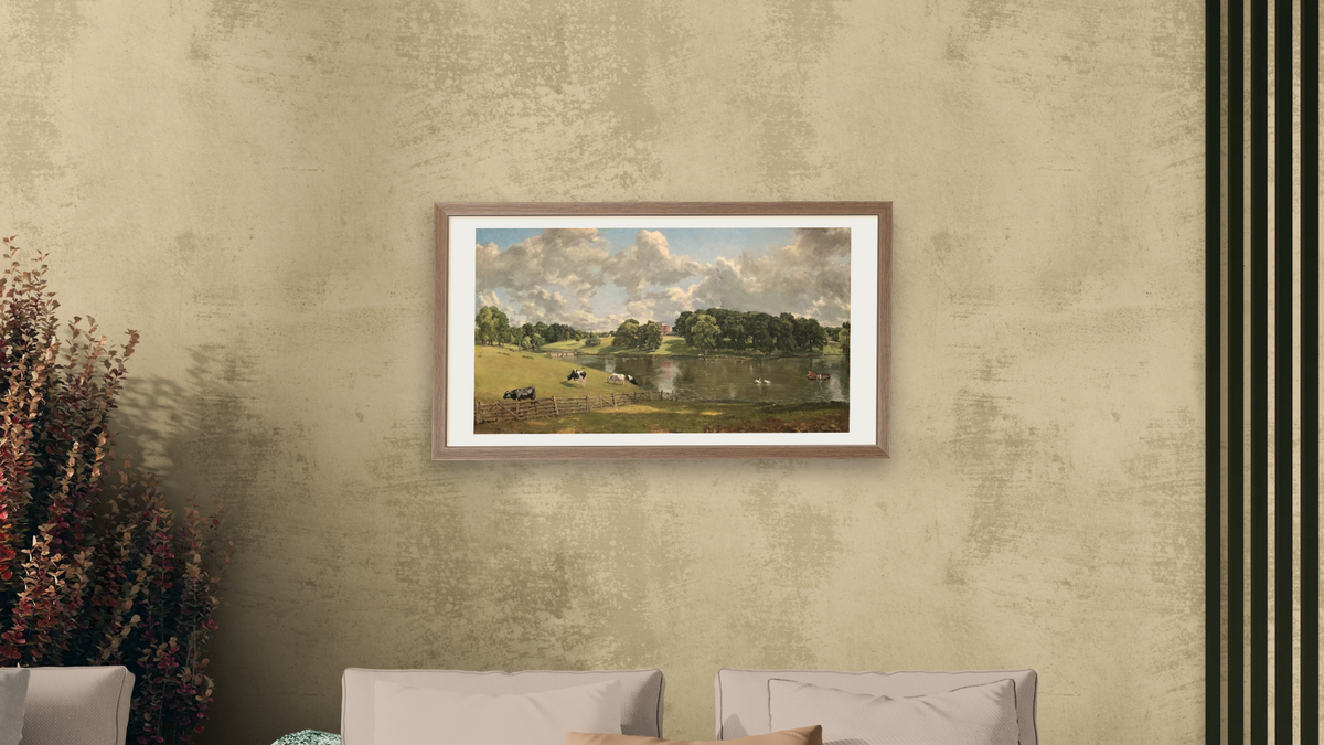 Wivenhoe Park, Essex by John Constable, shown at 20 × 40 in (50.8 × 101.6 cm) in Arber Light Walnut, living