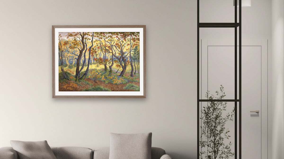 The Clearing by Paul Elie Ranson, shown at 30 × 40 in (76.2 × 101.6 cm) in Arber Light Walnut, living