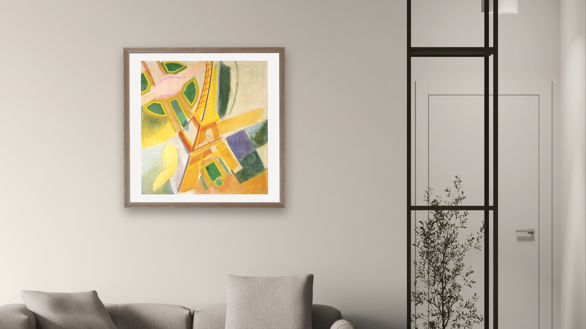 Eiffel Tower by Robert Delaunay, shown at 32 × 32 in (81.3 × 81.3 cm) in Arber Light Walnut, living