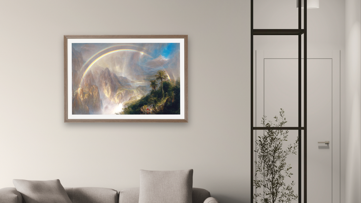Rainy Season in the Tropics by Frederic Edwin Church, shown at 28 × 42 in (71.1 × 106.7 cm) in Arber Light Walnut, living