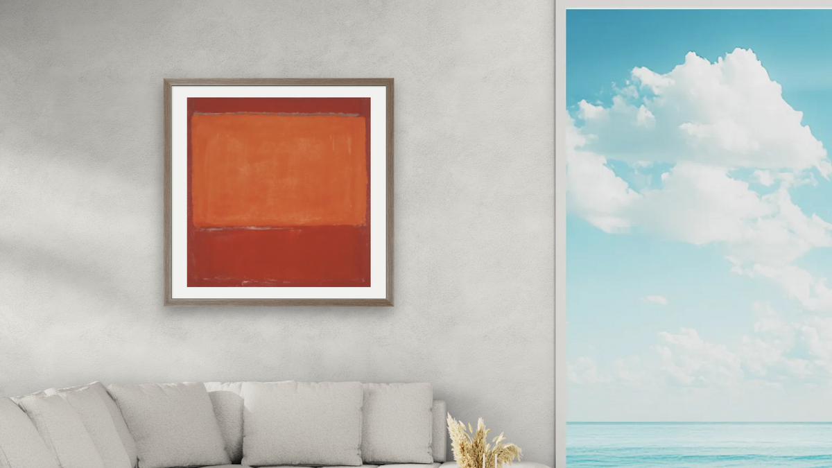 Orange and Red on Red by Mark Rothko, shown at 32 × 32 in (81.3 × 81.3 cm) in Arber Light Walnut, living