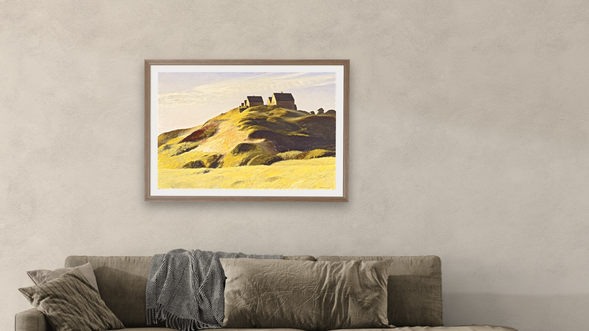 Corn Hill (Truro, Cape Cod) by Edward Hopper, shown at 28 × 42 in (71.1 × 106.7 cm) in Arber Light Walnut, living