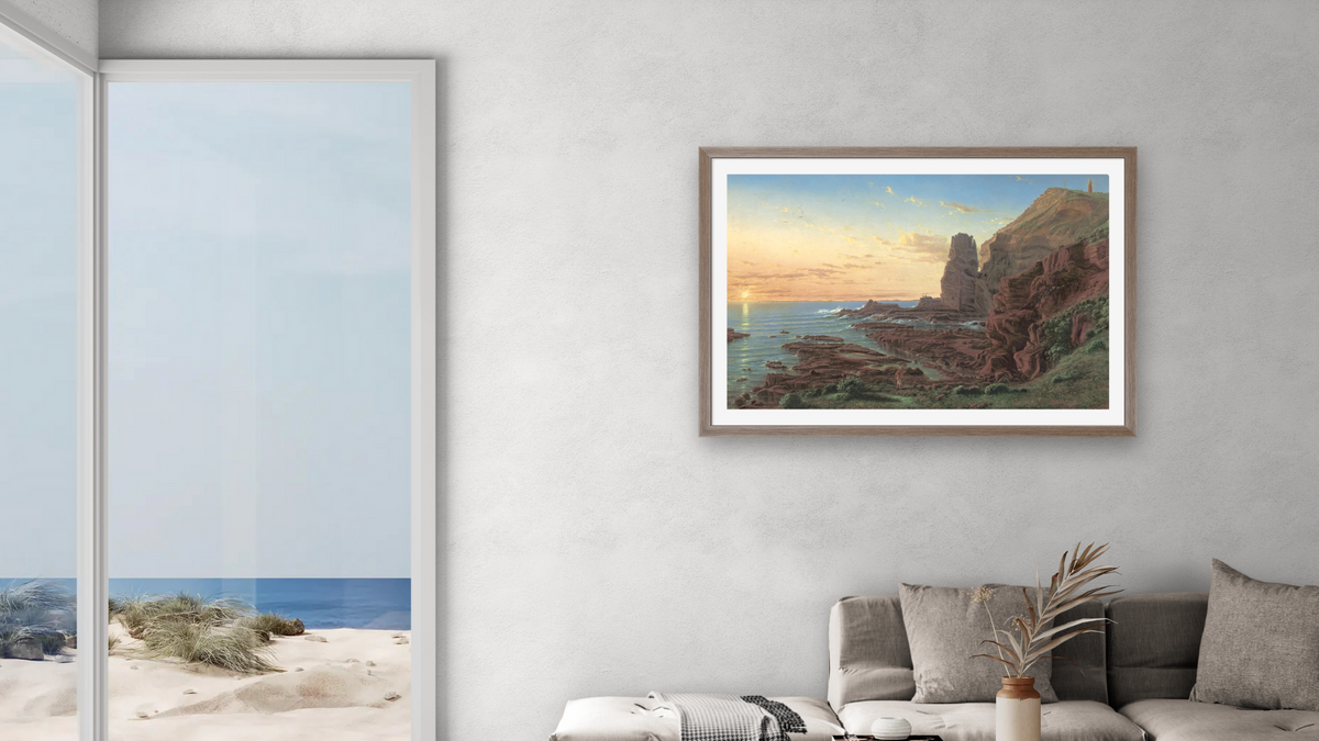 Castle Rock, Cape Schanck, shown at 28 × 42 in (71.1 × 106.7 cm) in Arber Light Walnut, living