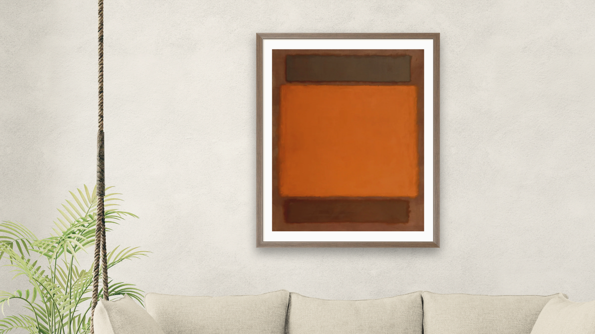 Orange, Brown by Mark Rothko, shown at 30 × 40 in (76.2 × 101.6 cm) in Arber Light Walnut, living