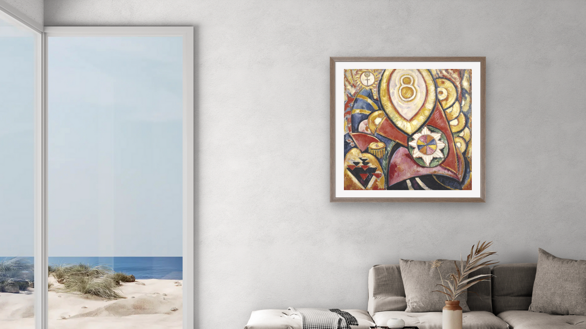 Painting No. 48 by Marsden Hartley, shown at 32 × 32 in (81.3 × 81.3 cm) in Arber Light Walnut, living