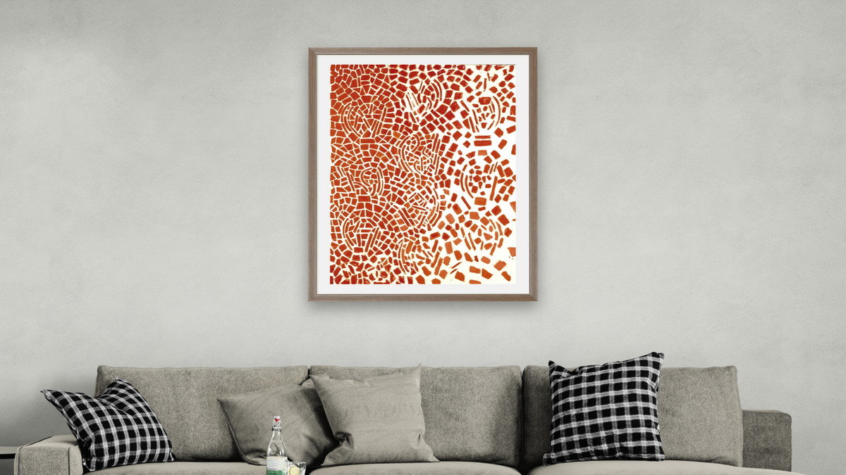 Untitled (Music Series) by Alma Thomas, shown at 30 × 40 in (76.2 × 101.6 cm) in Arber Light Walnut, living