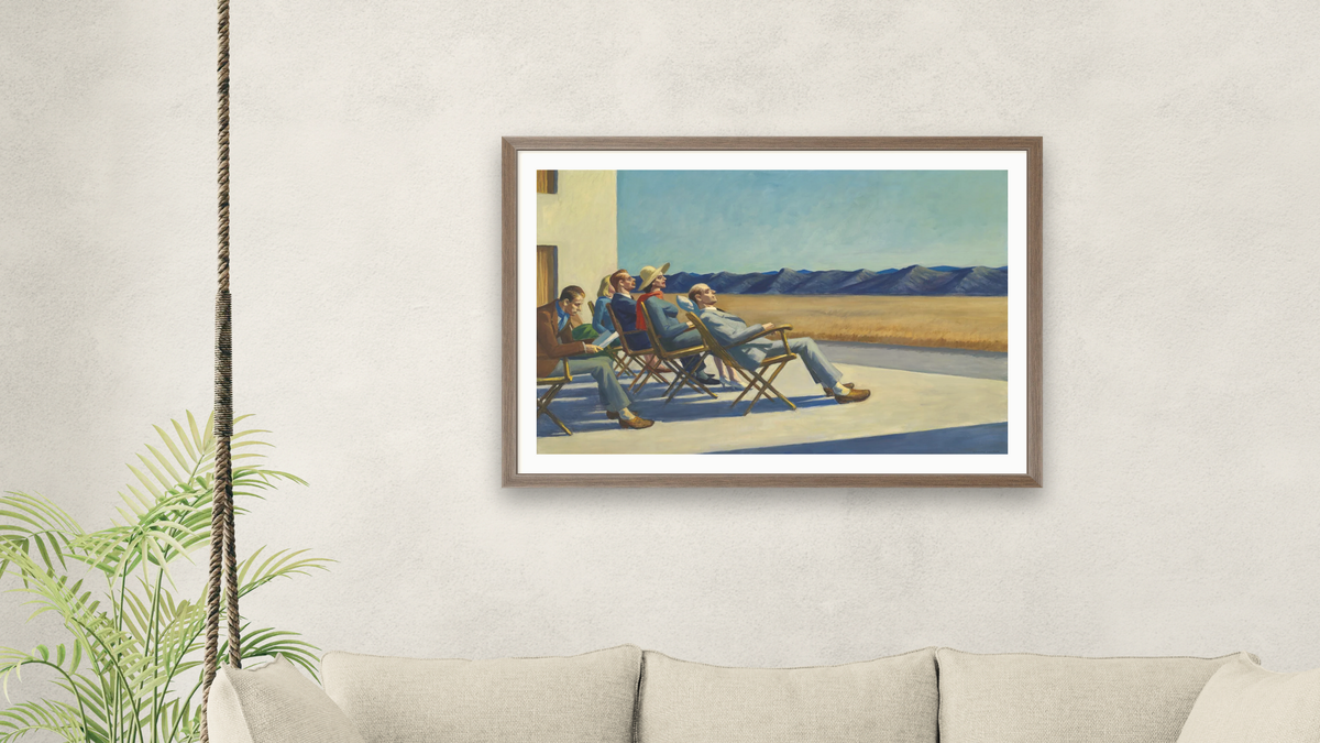 People in the Sun by Edward Hopper, shown at 28 × 42 in (71.1 × 106.7 cm) in Arber Light Walnut, living