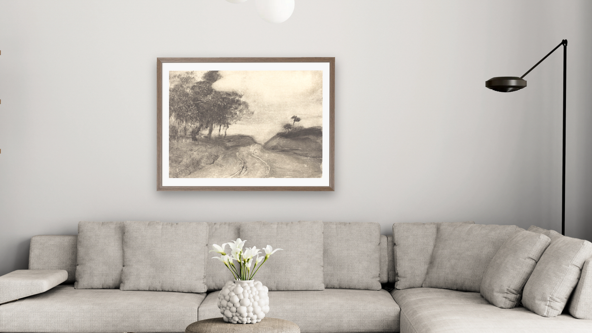 The Road (La route) by Edgar Degas, shown at 30 × 40 in (76.2 × 101.6 cm) in Arber Light Walnut, living