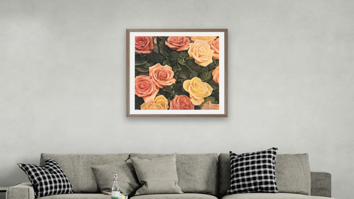 Roses by Kirsten Söderlind, shown at 32 × 32 in (81.3 × 81.3 cm) in Arber Light Walnut, living
