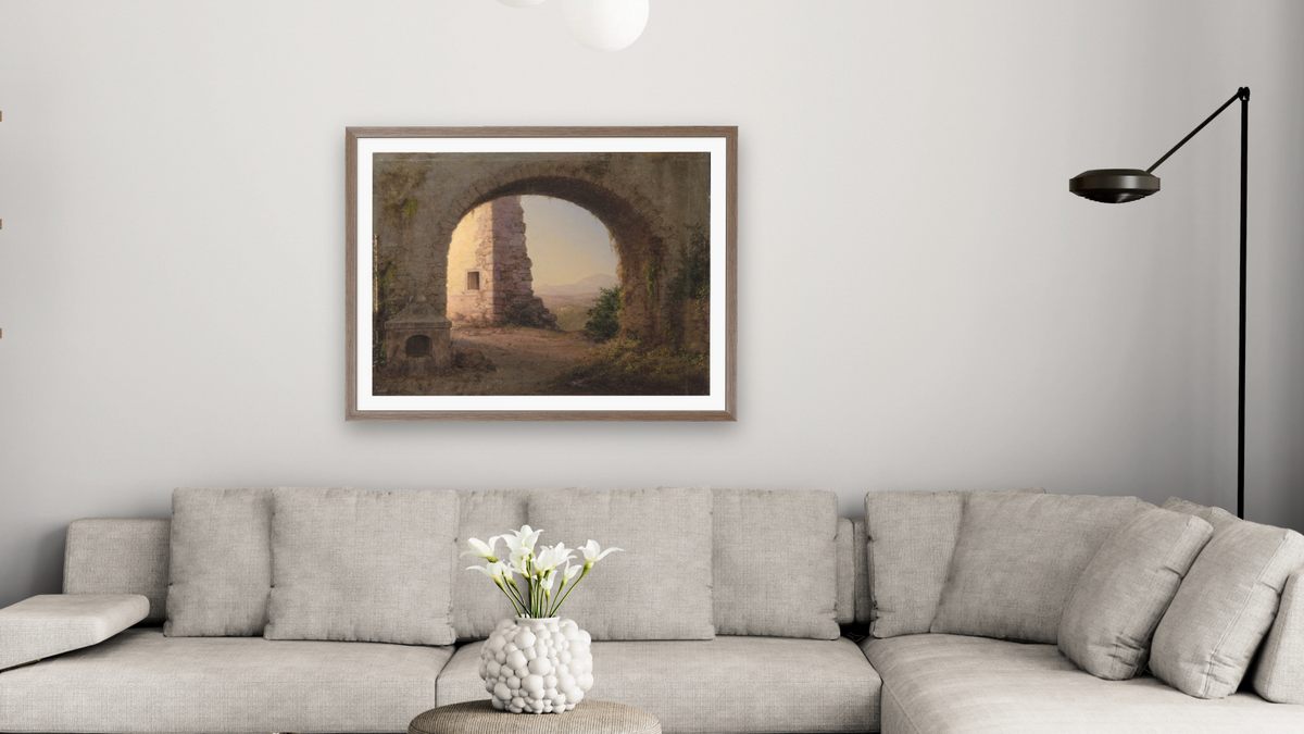 A View in Cuernavaca, Mexico, c. 1898-1900 by Frederic Edwin Church, shown at 30 × 40 in (76.2 × 101.6 cm) in Arber Light Walnut, living