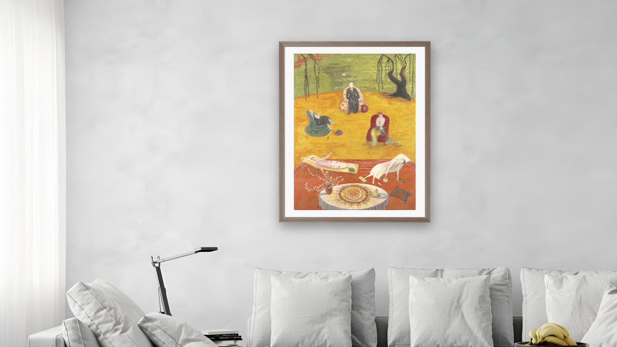 Heat by Florine Stettheimer, shown at 30 × 40 in (76.2 × 101.6 cm) in Arber Light Walnut, living