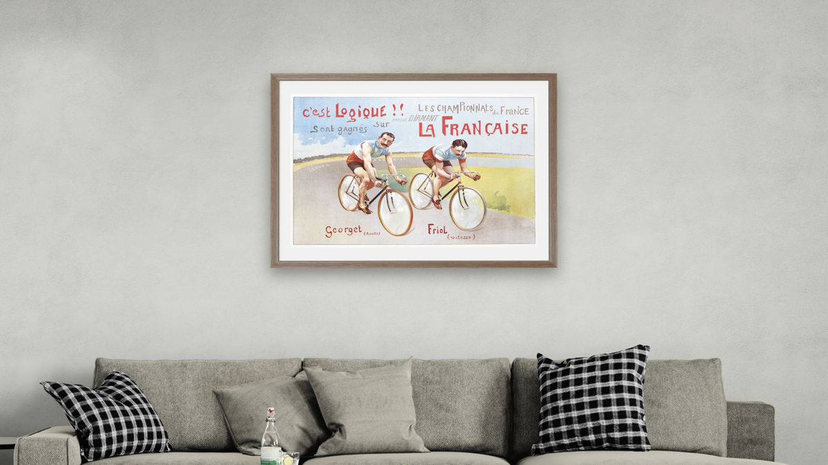 Circa 1906 French Poster for Marque Diamant, shown at 30 × 40 in (76.2 × 101.6 cm) in Arber Light Walnut, living