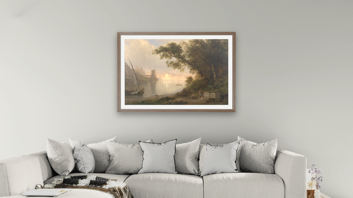 Al Ayn (The Fountain) by Frederic Edwin Church, shown at 28 × 42 in (71.1 × 106.7 cm) in Arber Light Walnut, living