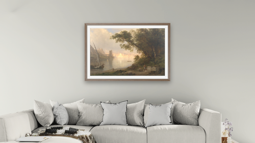 Al Ayn (The Fountain) by Frederic Edwin Church, shown at 28 × 42 in (71.1 × 106.7 cm) in Arber Light Walnut, living [arteriel-render:v6:room_a:28x42@50,36]