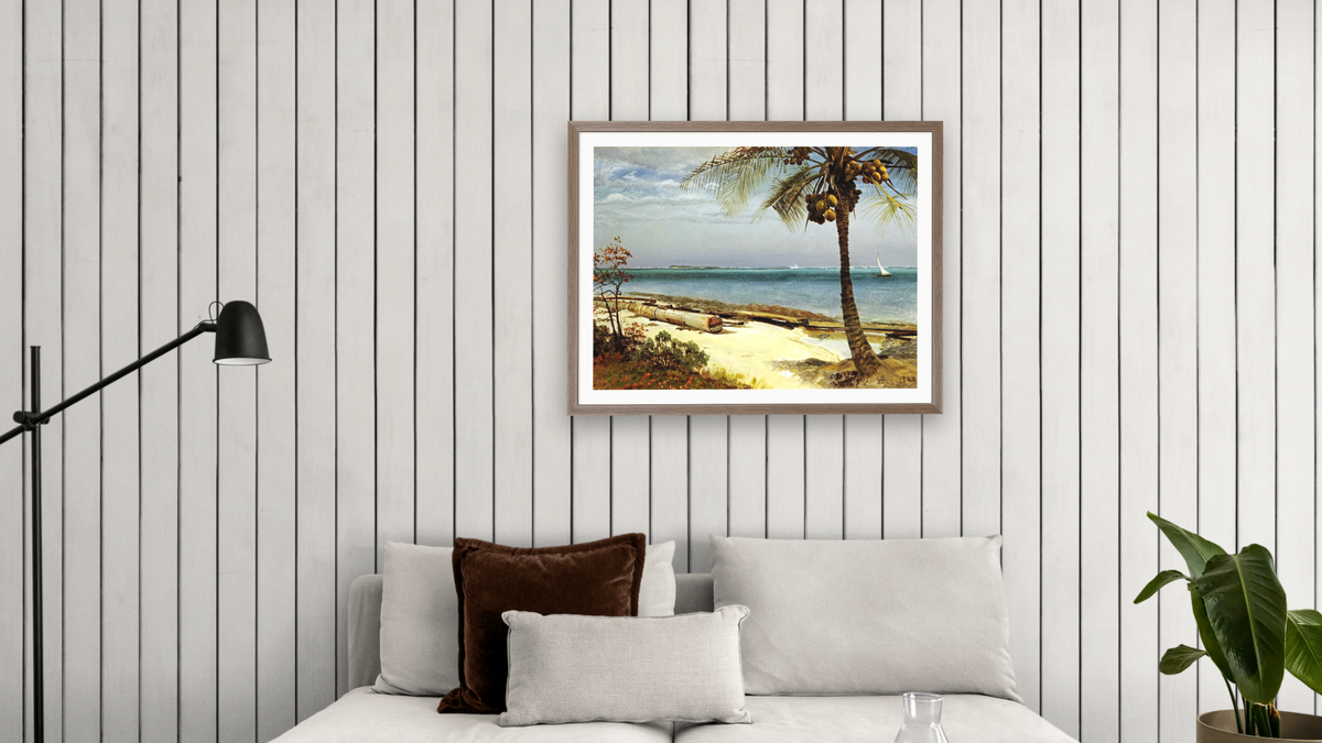 Tropical Coast by Albert Bierstadt, shown at 30 × 40 in (76.2 × 101.6 cm) in Arber Light Walnut, living