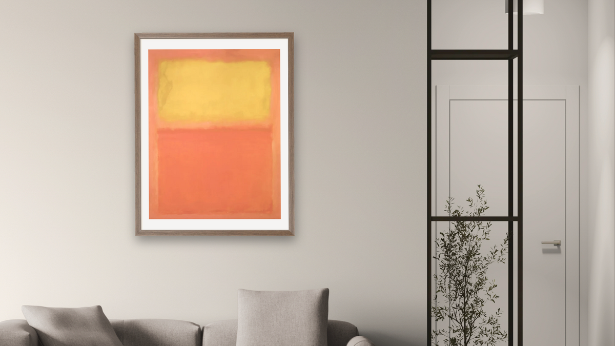 Orange and Yellow by Mark Rothko, shown at 30 × 40 in (76.2 × 101.6 cm) in Arber Light Walnut, living