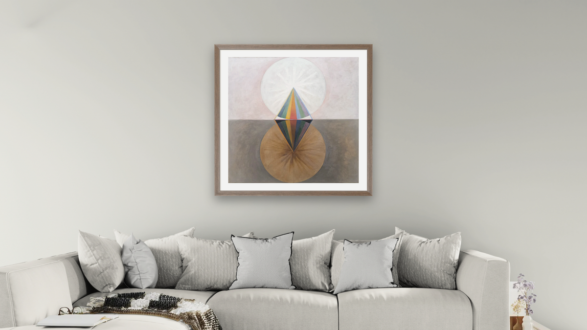 Group IX/SUW, No. 12, The Swan by Hilma af Klint, shown at 32 × 32 in (81.3 × 81.3 cm) in Arber Light Walnut, living