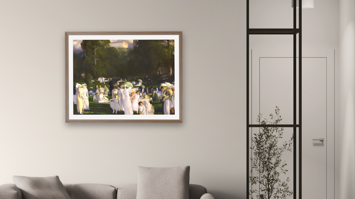 A Day in June by George Wesley Bellows, shown at 30 × 40 in (76.2 × 101.6 cm) in Arber Light Walnut, living