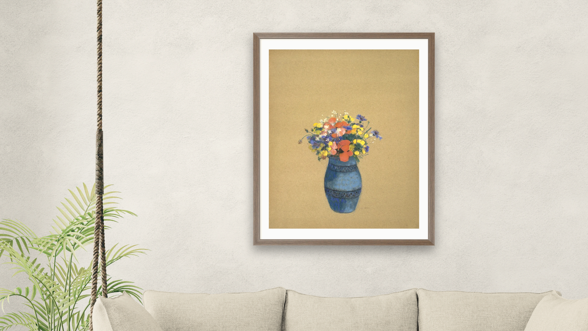 Vase of Flowers by Odilon Redon, shown at 30 × 40 in (76.2 × 101.6 cm) in Arber Light Walnut, living