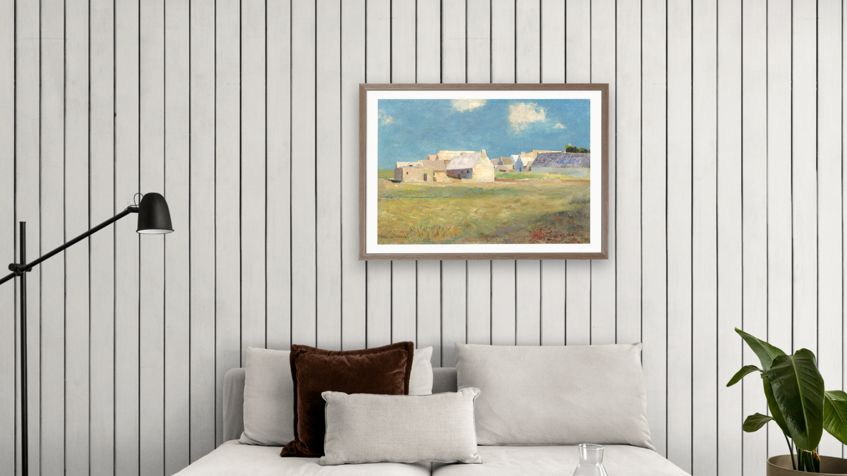 Breton Village by Odilon Redon, shown at 28 × 42 in (71.1 × 106.7 cm) in Arber Light Walnut, living