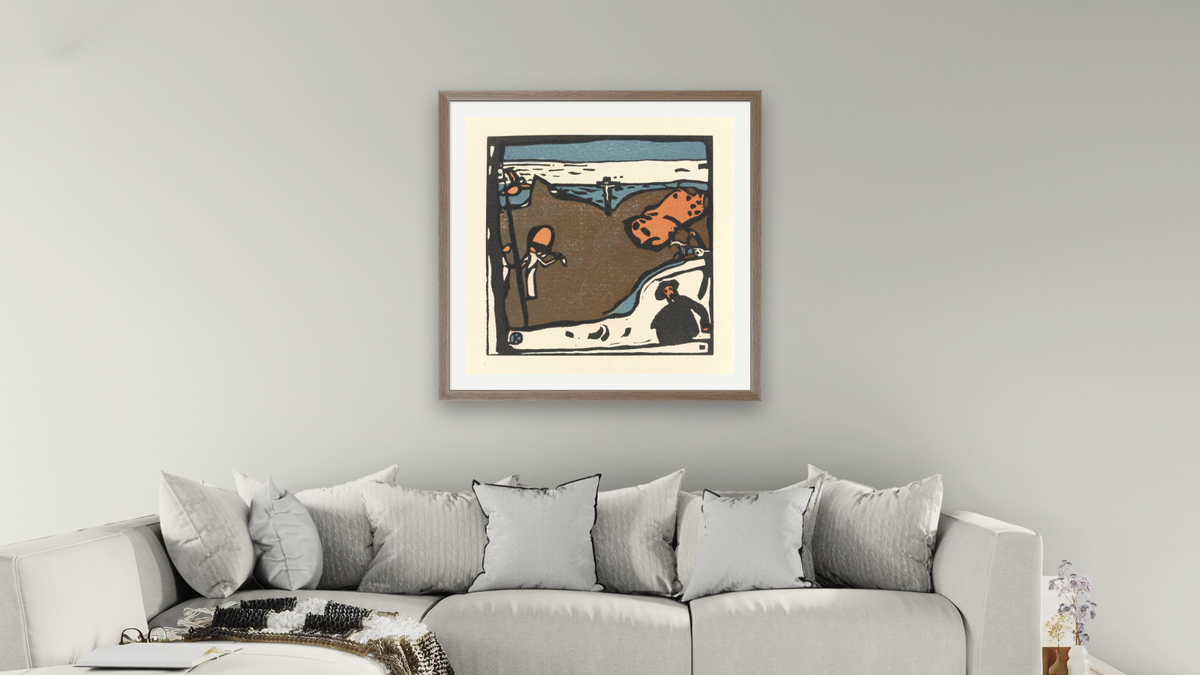 Landscape with Figures and a Crucifix, shown at 32 × 32 in (81.3 × 81.3 cm) in Arber Light Walnut, living