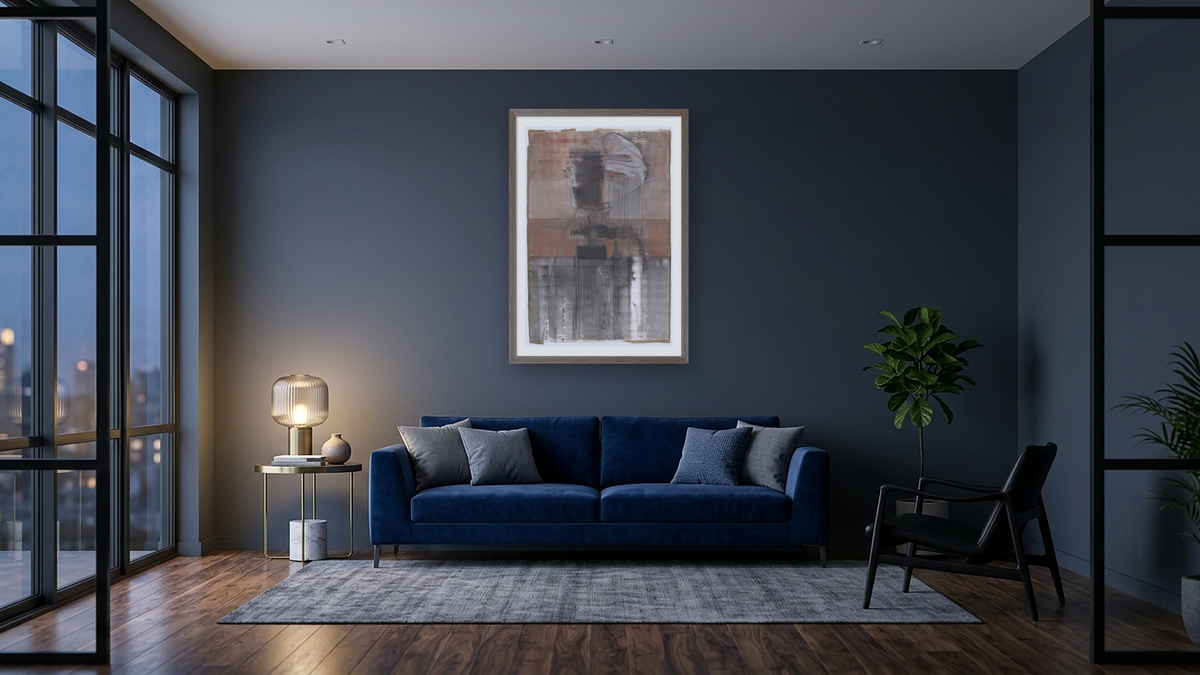 Untitled by Mark Rothko, shown at 28 × 42 in (71.1 × 106.7 cm) in Arber Light Walnut, den