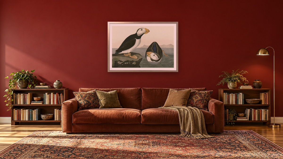 Large Billed Puffin by John James Audubon, shown at 28 × 42 in (71.1 × 106.7 cm) in Ramino Night Silver, library