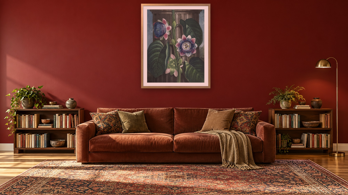 The Quadrangular Pafsion-flower by Robert John Thornton, shown at 32 × 40 in (81.3 × 101.6 cm) in Ramino Night Gold, library