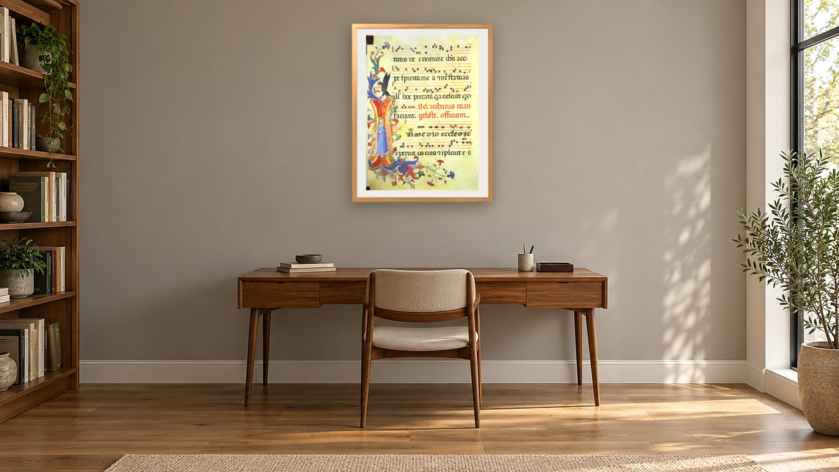 Batch 13 by Fra Angelico, shown at 30 × 40 in (76.2 × 101.6 cm) in Ramino Night Gold, library