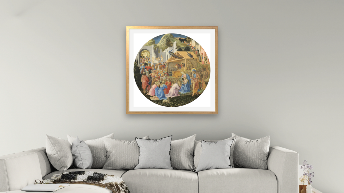 The Adoration of the Magi by Fra Angelico and Fra Filippo Lippi, shown at 32 × 32 in (81.3 × 81.3 cm) in Ramino Night Gold, living