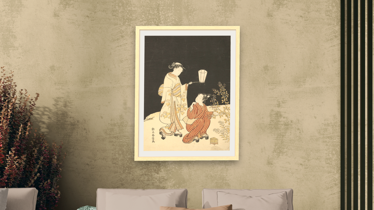 Searching for Fireflies by Suzuki Harunobu, shown at 30 × 40 in (76.2 × 101.6 cm) in Arber Natural, living