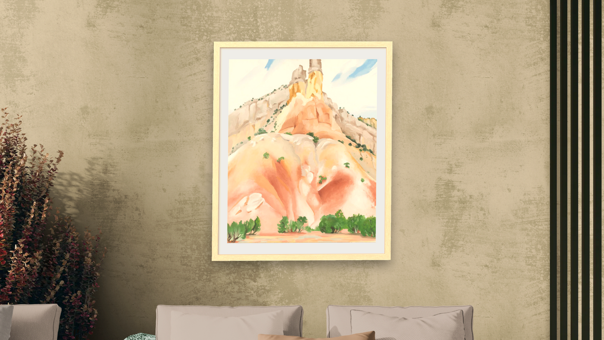 The Cliff Chimneys by Georgia O'Keeffe, shown at 32 × 40 in (81.3 × 101.6 cm) in Arber Natural, living