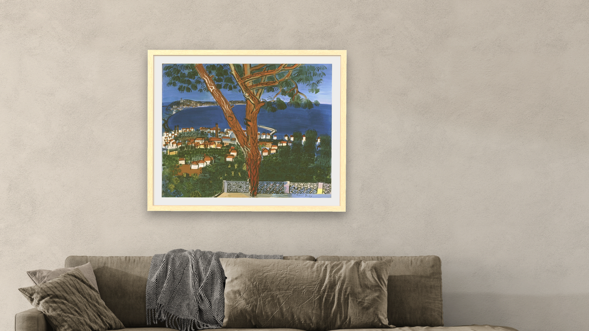 Golfe Juan by Raoul Dufy, shown at 32 × 40 in (81.3 × 101.6 cm) in Arber Natural, living