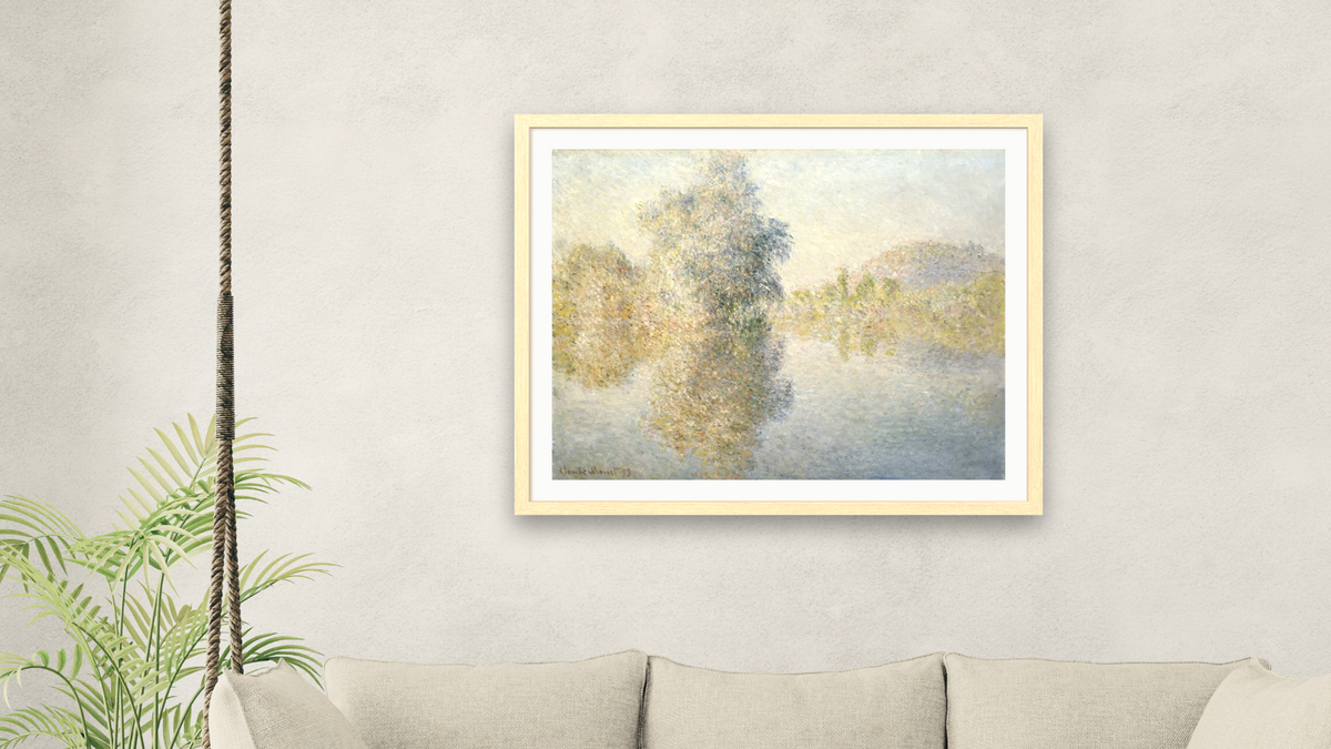 Early Morning On The Seine at Giverny by Claude Monet, shown at 32 × 40 in (81.3 × 101.6 cm) in Arber Natural, living