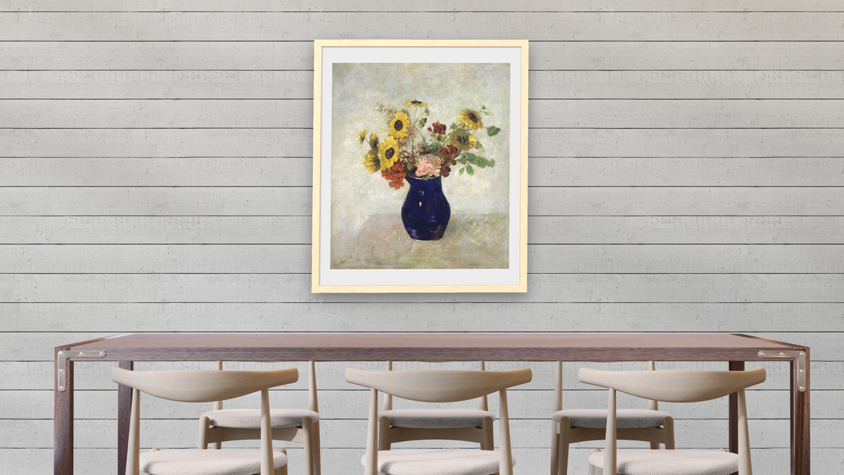 Vase De Fleurs by Odilon Redon, shown at 32 × 40 in (81.3 × 101.6 cm) in Arber Natural, dining