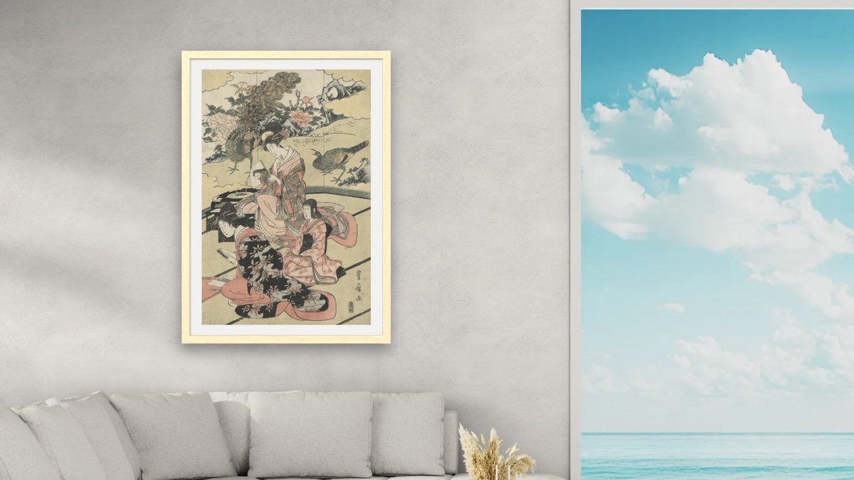 A Daimyo's Mansion by Utagawa Toyokuni, shown at 28 × 42 in (71.1 × 106.7 cm) in Arber Natural, living